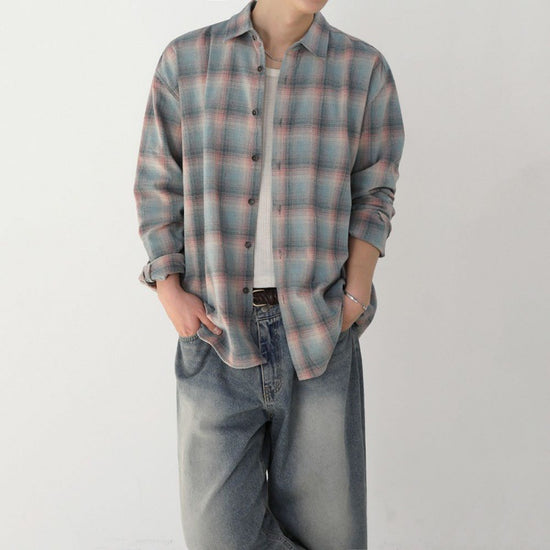 Check Pattern Long Sleeve Shirt For Men