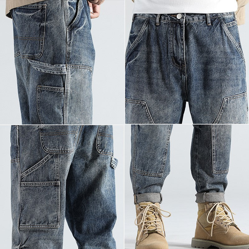 Retro Straight Loose Fit Tooling Jeans Men