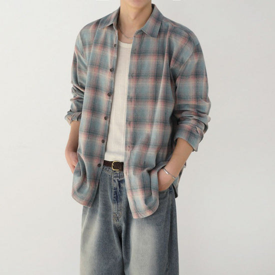 Check Pattern Long Sleeve Shirt For Men