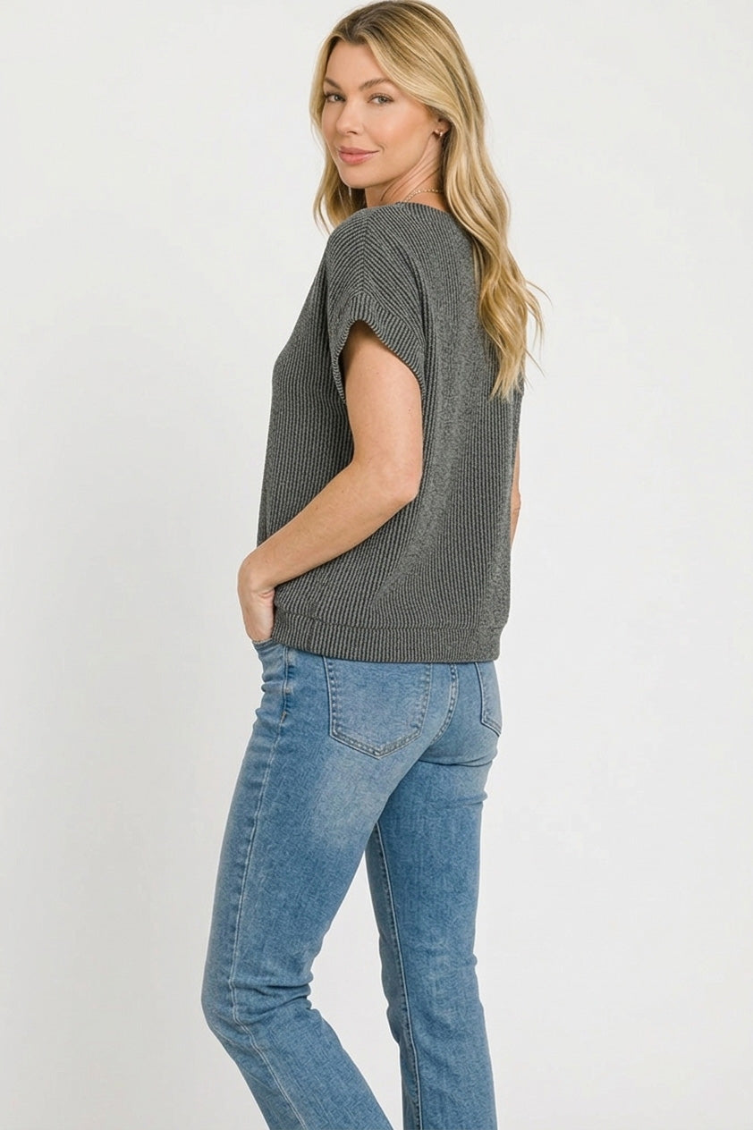 Raised Rib Cap Sleeve Top Women