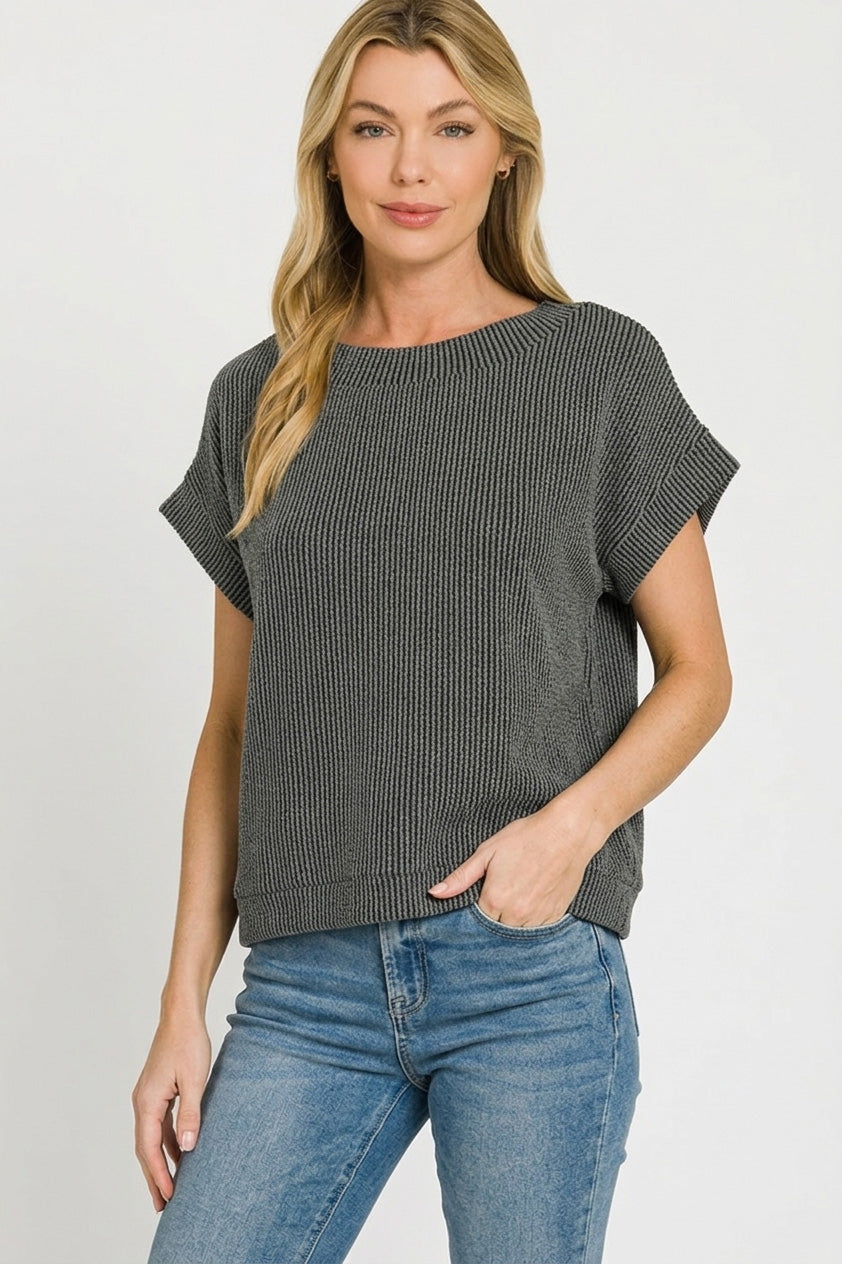 Raised Rib Cap Sleeve Top Women