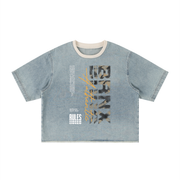 Unisex Vintage Wash Boxy Raw Hem Denim T-Shirt
