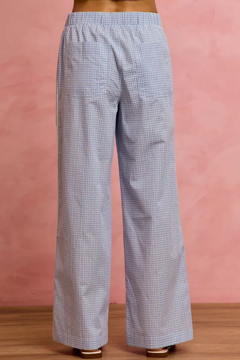 Wide Leg Pants With Side Lace Trim Check Pattern SO ME