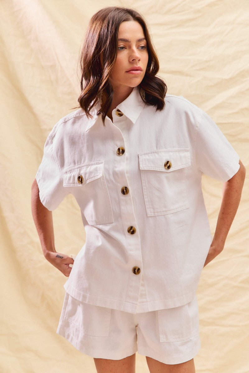 SO ME Denim Game Day Top and Shorts Set White
