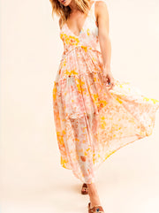 Printed V-Neck Sleeveless Dress
