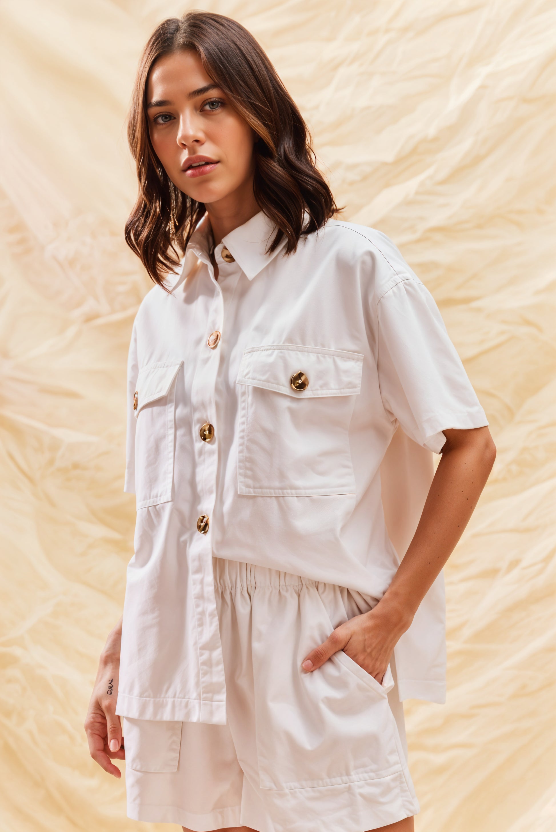 SO ME Denim Game Day Top and Shorts Set White