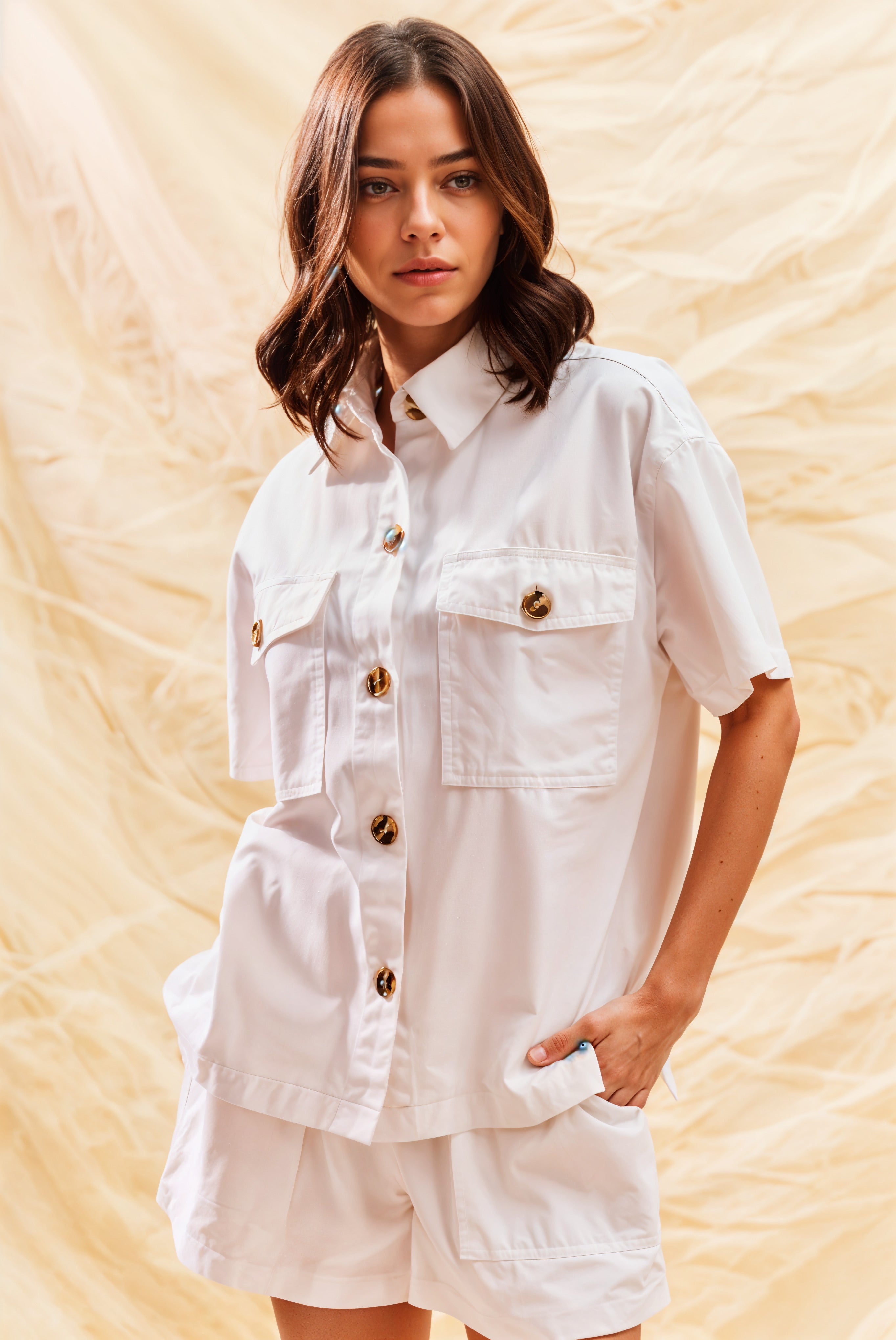 SO ME Denim Game Day Top and Shorts Set White