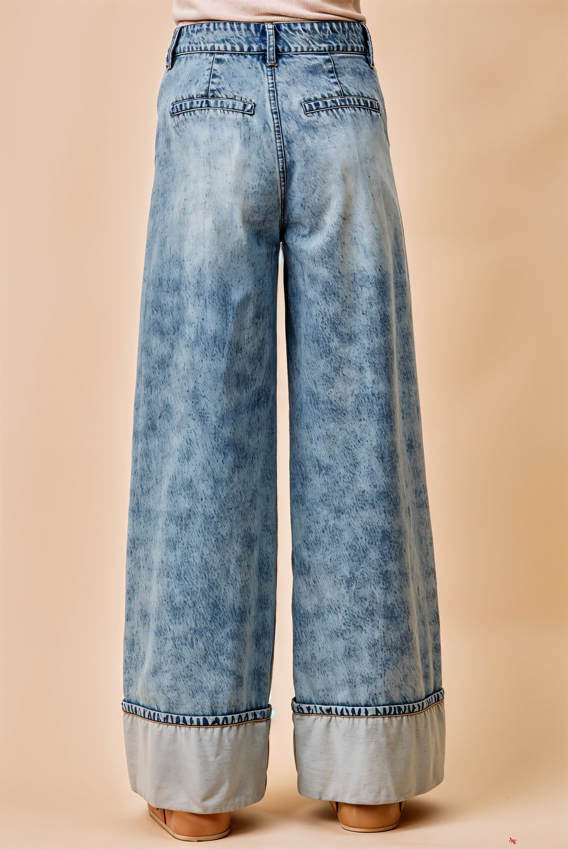 SO ME Mid Rise Plated Wid Leg Denim Jean