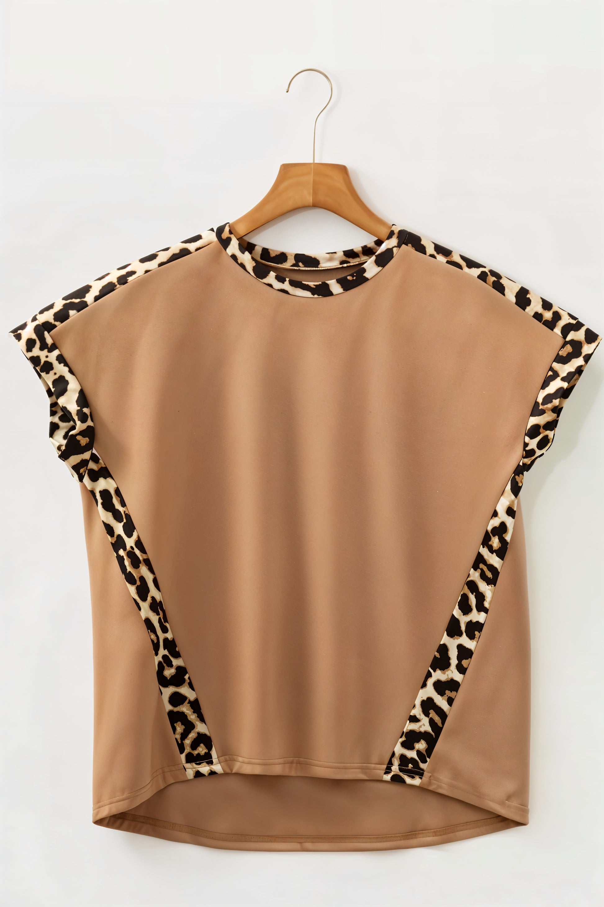 Light French Leopard Trim Round Neck Loose T Shirt