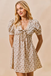 SO ME Floral Print Lace Trim Short Sleeves Mini Dress