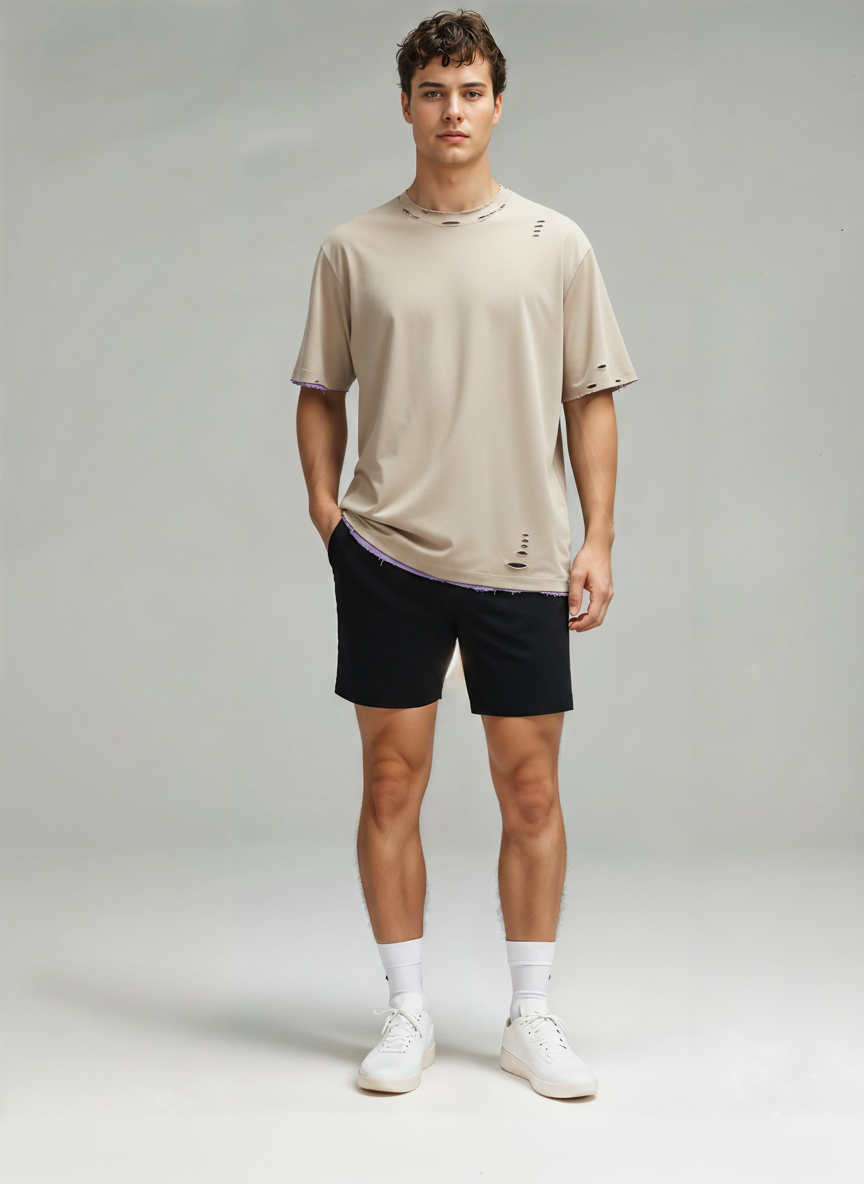 Hand-frayed Reversible T-shirt